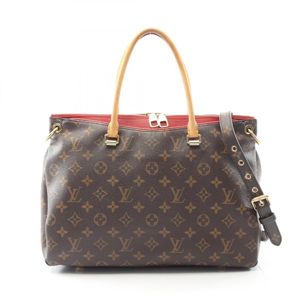 Louis Vuitton Pallas Monogram Cerise Red Handbag Canvas Leather Brown Red